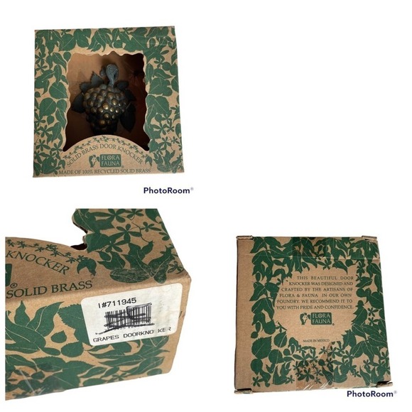 FLORA FAUNA Solid Brass Door Knocker Grapes Green Gold New Vintage - Picture 12 of 15